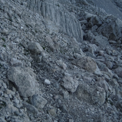 Another section of the steep scree descent