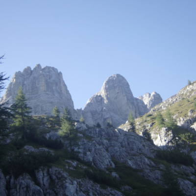 The peaks of Civetta in the distance while ascending to the start of the Via Ferrata