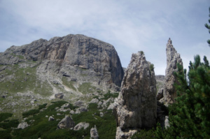 The Pinnacles with Sella in the distance, where we would be walking to, roughly