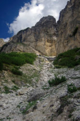 Along Path 4 From Sassongher there are short sections of scree Scree guly below Sassongher