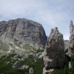 The Pinnacles with Sella in the distance, where we would be walking to, roughly The Pinnacles with Sella in the distance, where we would be walking to, roughly