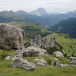 Looking back down at the pinnacles, with Pelmo in the far distance Looking back down at the pinnacles, with Pelmo in the far distance