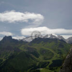 First real sight of Marmolada poking her head out from behind the Porte Vescovo Ridge