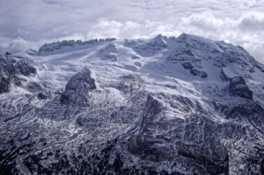 Full frontal view of Marmolada Marmolada in snow