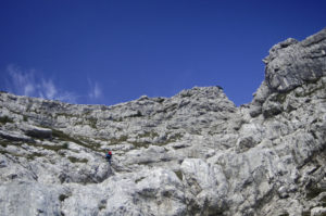 An uncabled scrambling section during the Via Ferrata Alleghesi